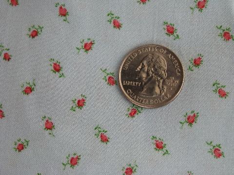 vintage rayon / cotton fabric, 36'' wide, little pink rosebuds on blue
