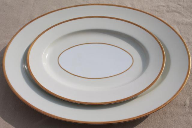 vintage red M mark Noritake china Field Stone gold band cream & white serving platters