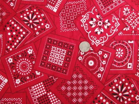 vintage red bandana print cotton fabric, 36'' wide