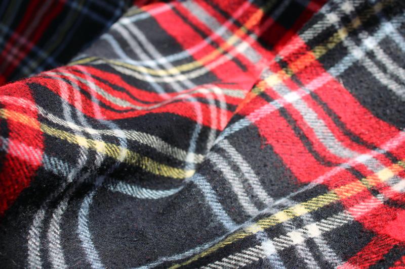 vintage red & black woven plaid blanket, fringed throw rustic camp ...