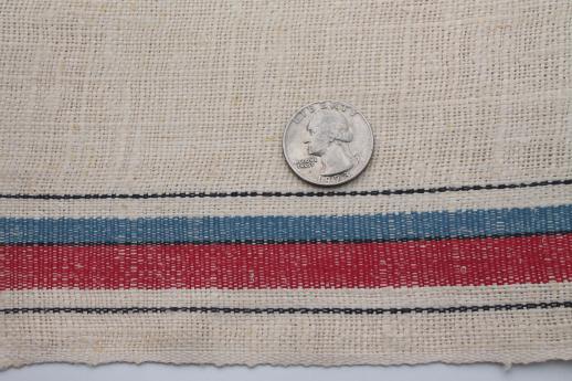 vintage red & blue band linen towel fabric, crisp smooth pure linen fabric for kitchen towels
