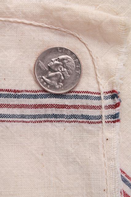 vintage red & blue stripe cotton fabric feed sacks from farmhouse kitchen, primitive rustic decor