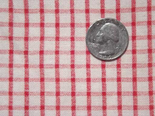vintage red gingham checked fabric, print cotton feed sack fabric