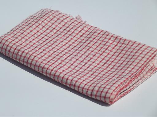 vintage red gingham checked fabric, print cotton feed sack fabric