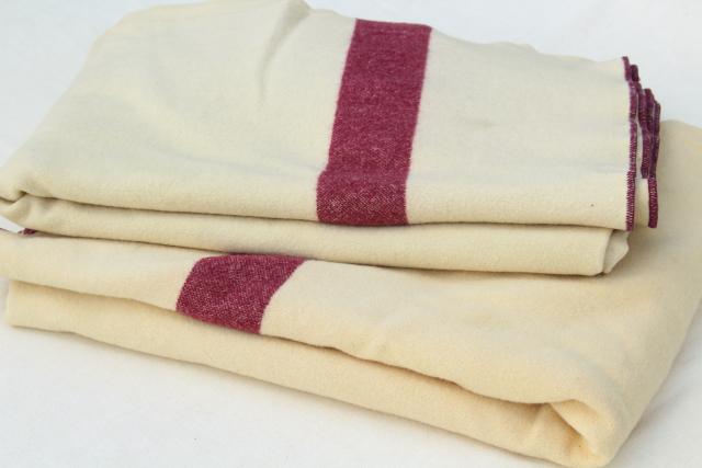 vintage red stripe wool camp blankets, US Navy medical department military hospital