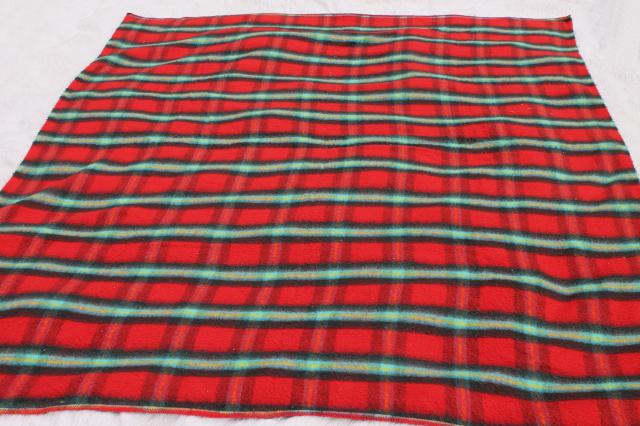 vintage red tartan plaid camp blanket, bed or bunk blanket 88 x 74