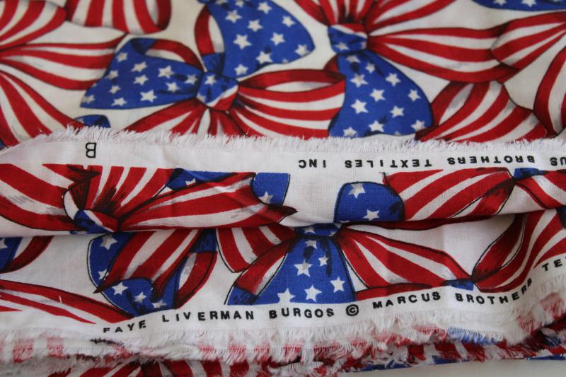 vintage red white blue print cotton fabric 4th of July patriotic American flag bows