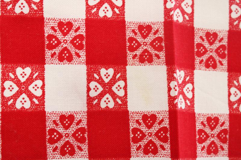 vintage red & white checked cloth napkins, hearts gingham print cotton fabric