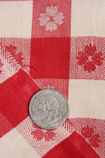 vintage red & white checked linen fabric for kitchen dish towels or tablecloth