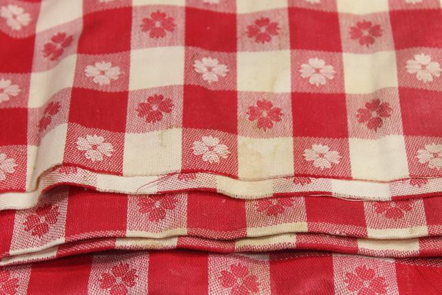 vintage red & white checked linen fabric for kitchen dish towels or tablecloth