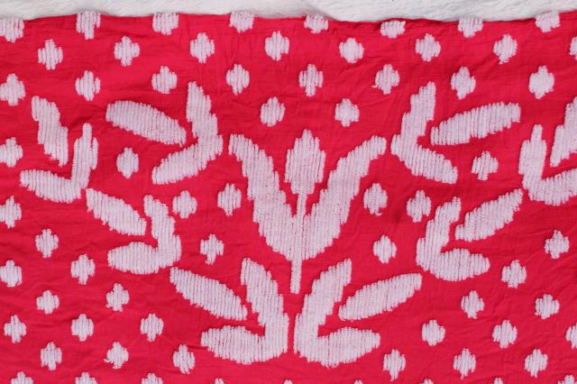 vintage red & white chenille bedspread, Early American Federal eagle & stars
