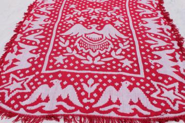 vintage red & white chenille bedspread, Early American Federal eagle & stars
