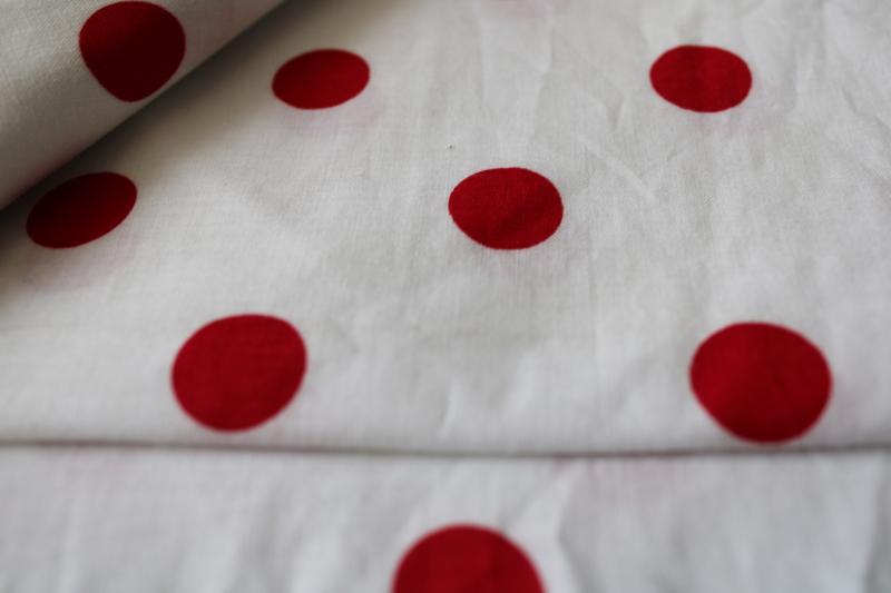 vintage red & white dotted print cotton fabric, big bold polka dots, 50s retro!