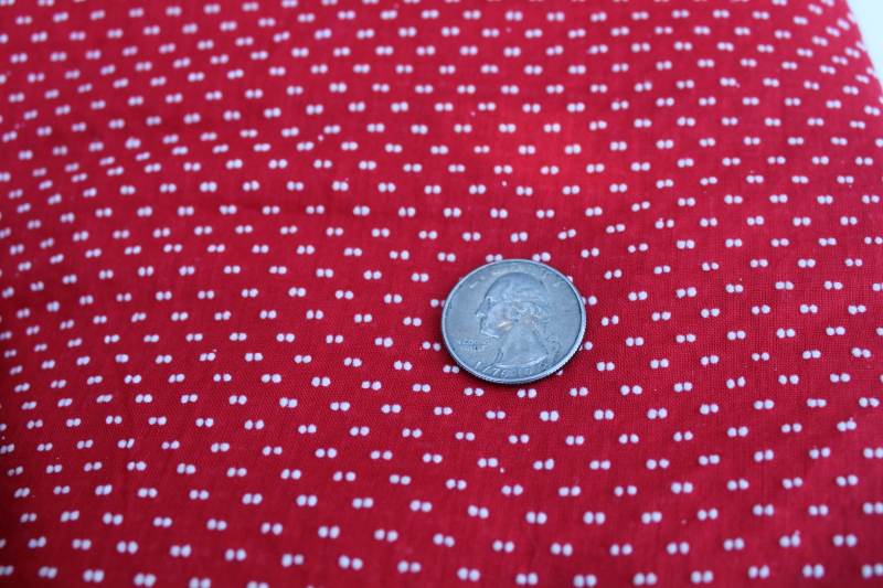 vintage red  white dotted swiss embroidered sheer light crisp cotton fabric