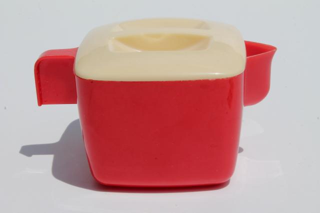 vintage red & white lustro ware plastic mini creamer w/ farm elevator ...