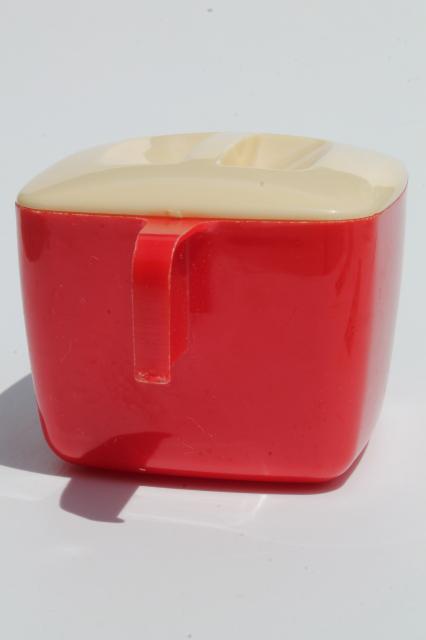 vintage red & white lustro ware plastic mini creamer w/ farm elevator ...