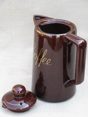 vintage redware pottery coffee set - coffeepot, cups, cream and sugar