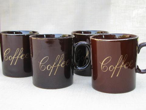vintage redware pottery coffee set - coffeepot, cups, cream and sugar