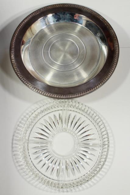 vintage relish plate server, silver lazy susan turntable w/ insert crystal dish