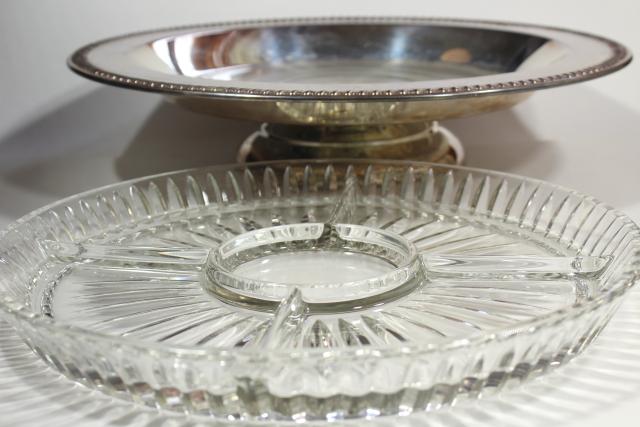 vintage relish plate server, silver lazy susan turntable w/ insert crystal dish