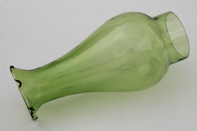 vintage replacement glass shade, hand blown olive green glass hurricane chimney