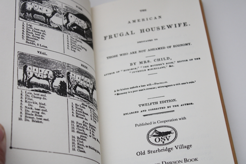 vintage reprint 1830s antique book The American Frugal Housewife home keeping  cookbook recipes