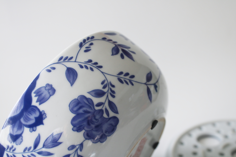 vintage reproduction antique Delft blue  white crocus paperwhites bulb forcing planter bowl