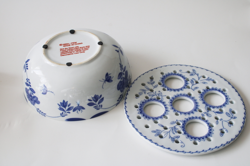vintage reproduction antique Delft blue  white crocus paperwhites bulb forcing planter bowl