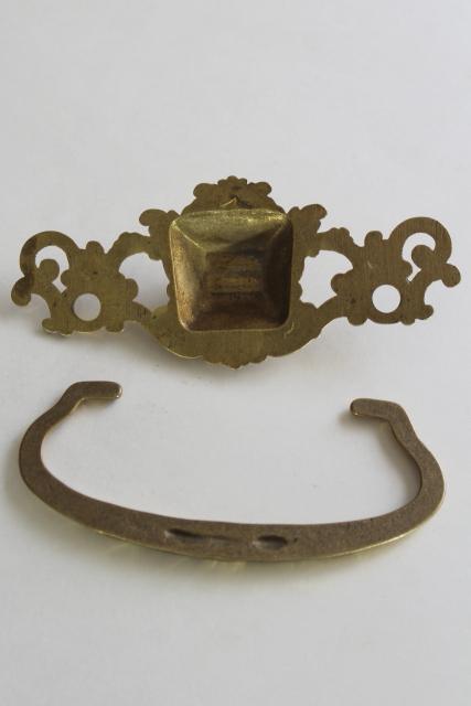 vintage reproduction hardware, art nouveau gargoyle or green man brass drawer pull