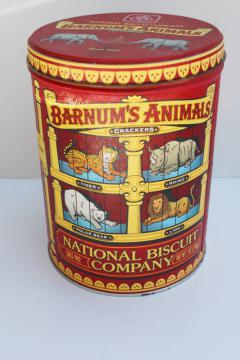 vintage reproduction metal tin Nabisco Barnums animal crackers circus print canister