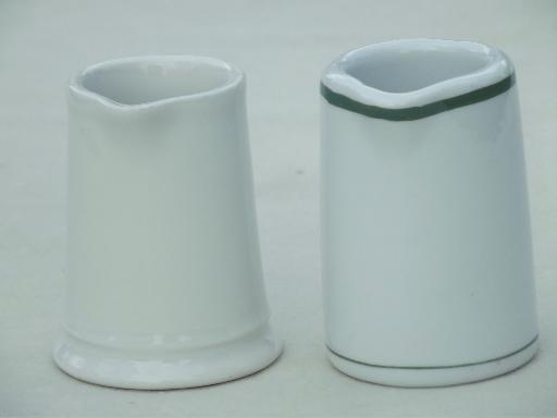 vintage restaurant china creamers, small ironstone cream jar pitchers 