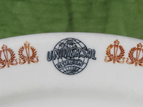 vintage restaurant china platter marked for Universal, old globe mark
