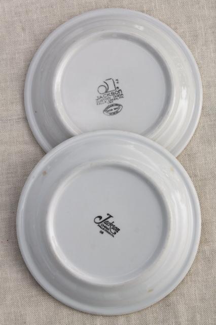 vintage restaurant china sandwich / pie plates, deep pine green stencil border on white ironstone