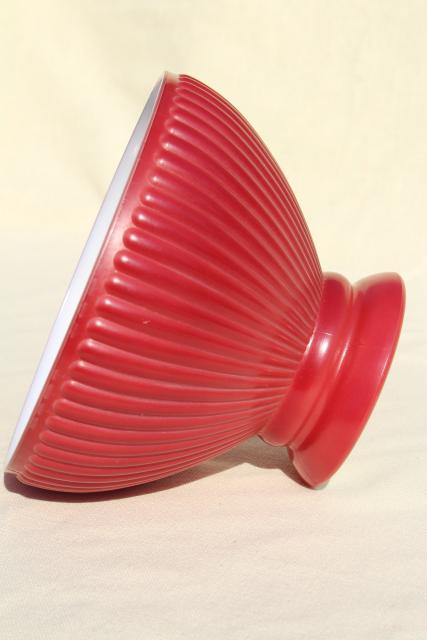 vintage ribbed milk glass shade for student lamp, antique barn red color