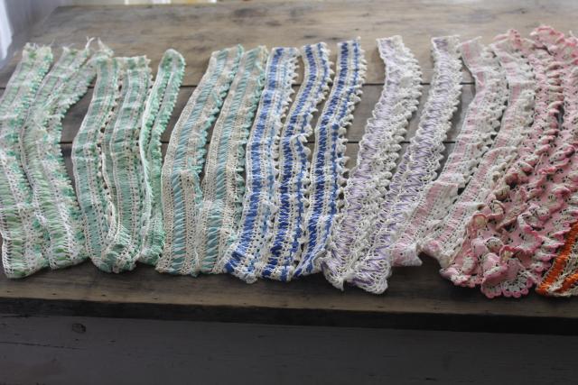 vintage rick-rack lace, handmade crochet edgings, colorful sewing trim for pillowcases