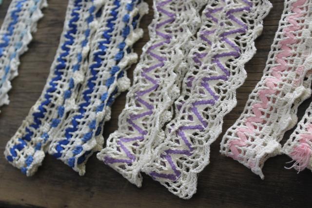 vintage rick-rack lace, handmade crochet edgings, colorful sewing trim for  pillowcases