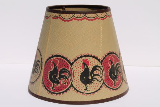 vintage rooster chickens print paper lampshade, clip on shade for a small lamp
