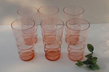 vintage rose pink depression glass flat tumblers, Federal Lido optic pattern?