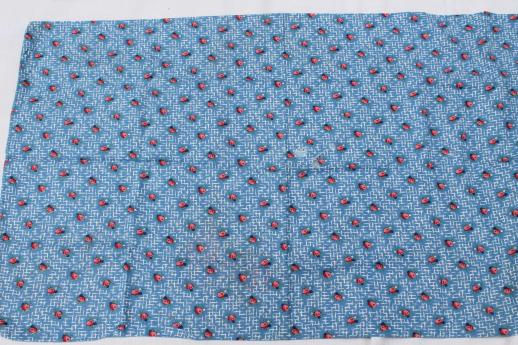 vintage rose sprig print cotton feedsack fabric, sewn sack w/ original chain stitching