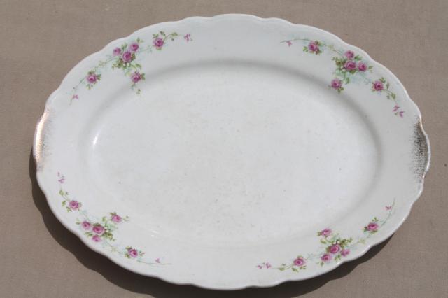 vintage roses china platters or serving trays, shabby mismatched antique rose floral dishes