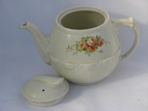 vintage roses old kitchen pottery coffee pot, Enterprise drip-o-lator