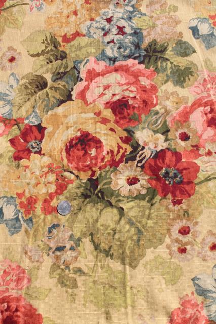 vintage roses print curtains & fabric lot, Waverly Norfolk Rose shabby chic romantic florals