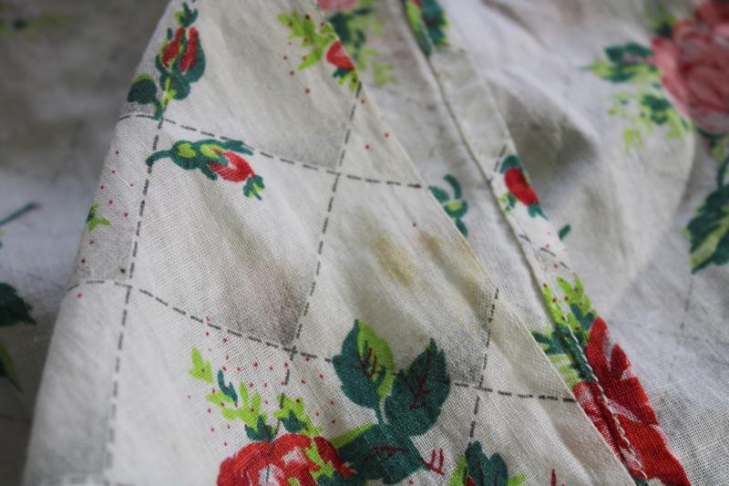 vintage roses print tablecloth, soft washed cotton fabric shabby country chic