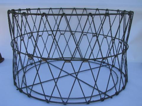 vintage round wire laundry basket, collapsible folding store display bin