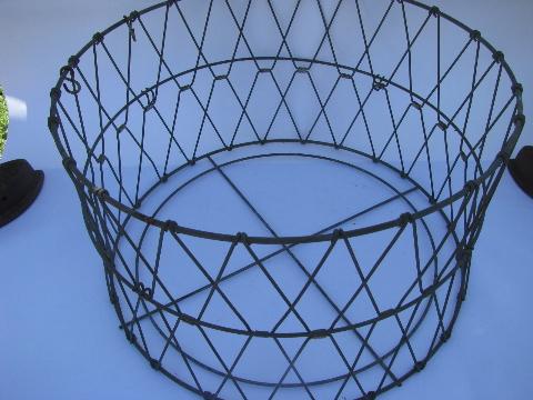 vintage round wire laundry basket, collapsible folding store display bin