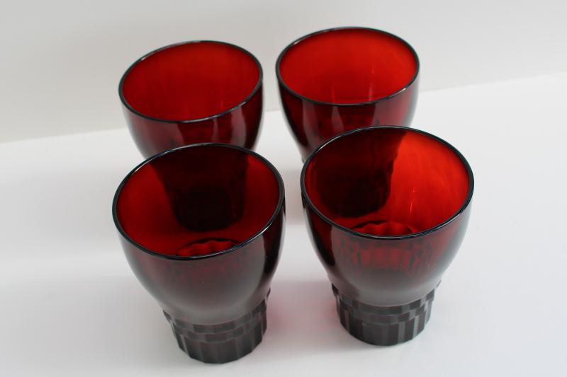 vintage royal ruby red Windsor pattern flat tumblers, set of four drinking glasses