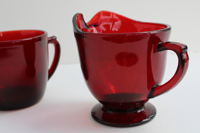 vintage royal ruby red glass cream pitcher & sugar set, creamer & open sugar bowl
