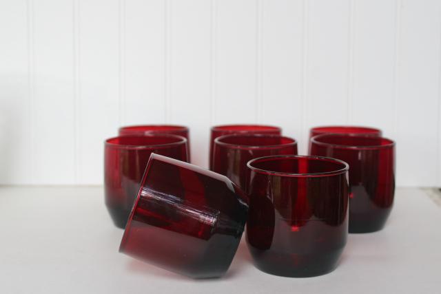 vintage royal ruby red glass lowball or old fashioned glasses, set of 8 tumblers