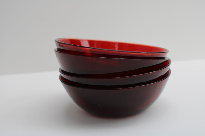 vintage royal ruby red glass salad or fruit bowls, set of four small dishes