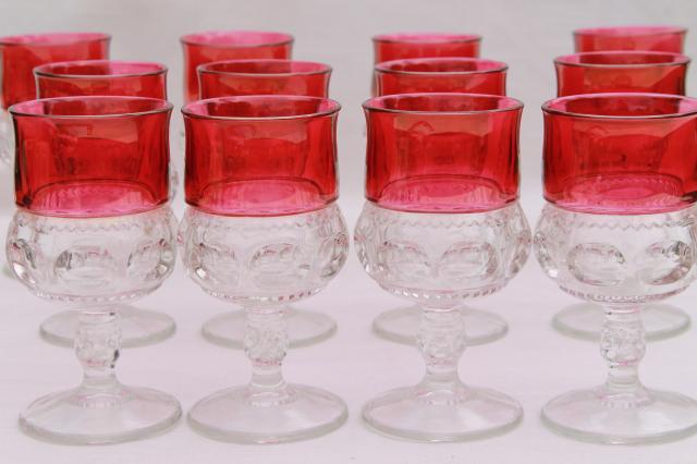 vintage ruby flashed King's Crown pattern glass stemware, set of 12 water glasses